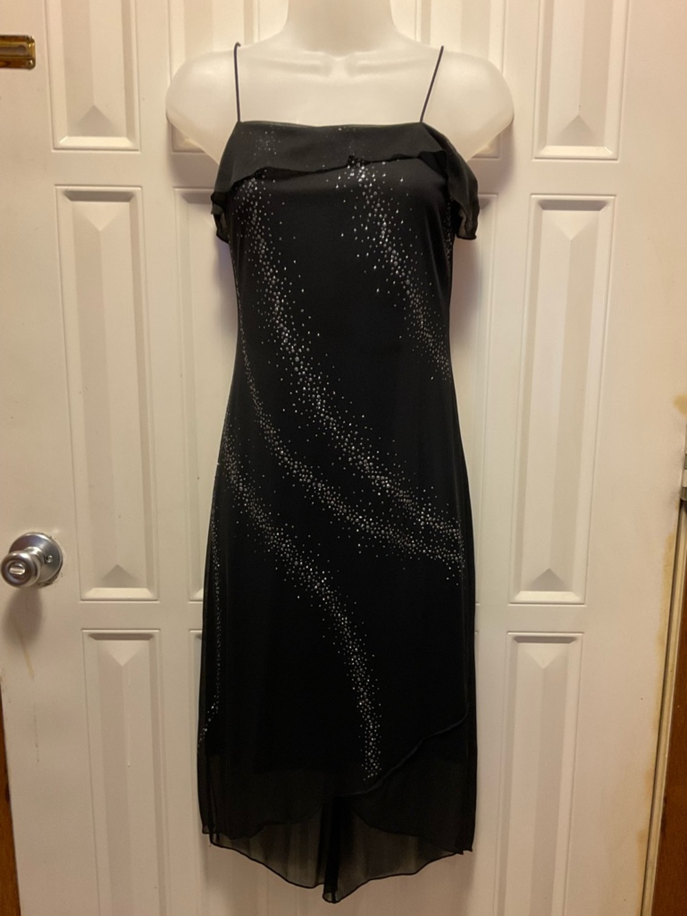 Y2K 90s Vintage Byer Too Dress Black Mesh Glitter Floral Fairy Size S